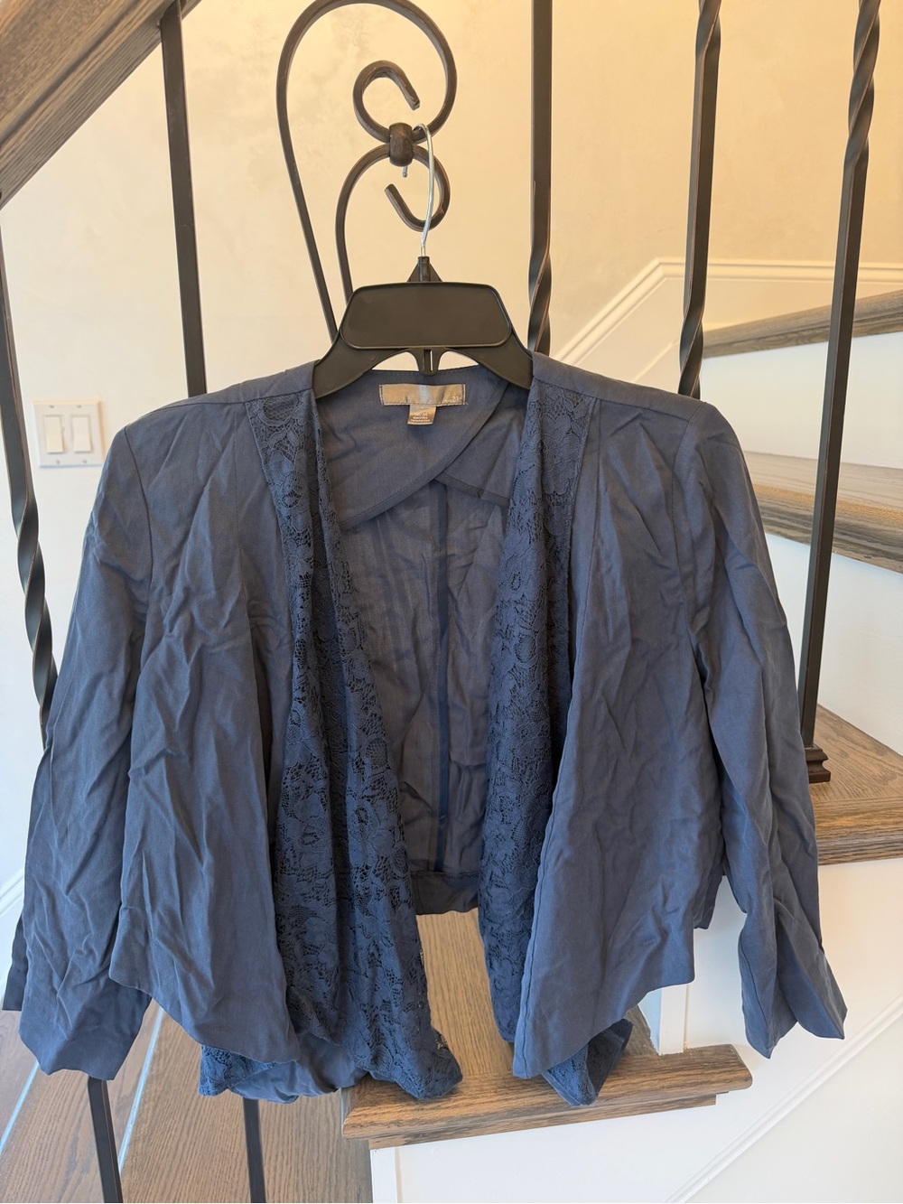Love 21 Blue Open Front Lace Trim Cardigan Jacket - Medium